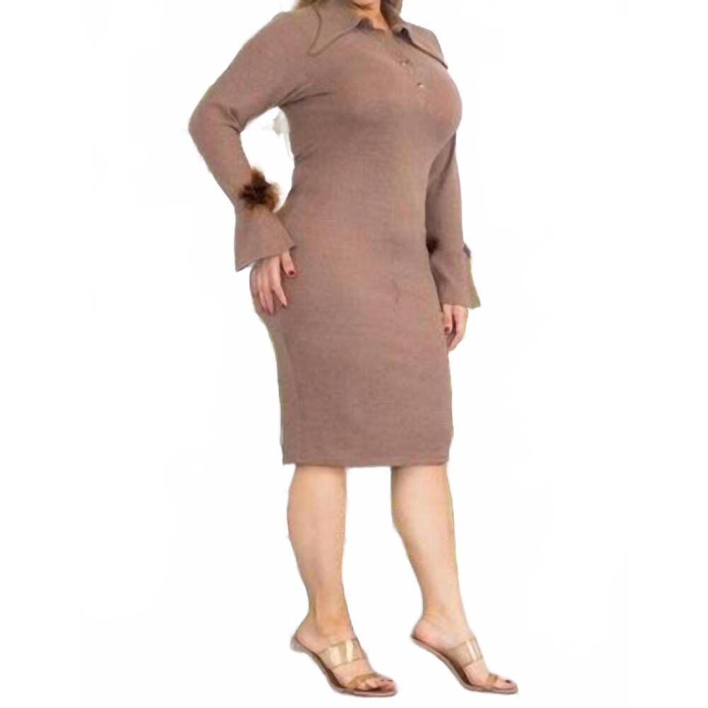 NEW KAREN T DESIGN feather detail trim dress in brown